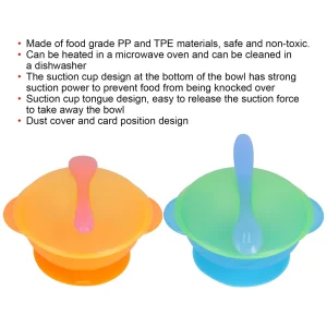 Baby Suction Bowl With Lid And Spoon Set Food Grade PP Machine Washable Baby NEW