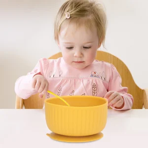 Yellow Baby Bowl With Suction Base Silicone Anti Tipping Over Spill Proof Me HOT